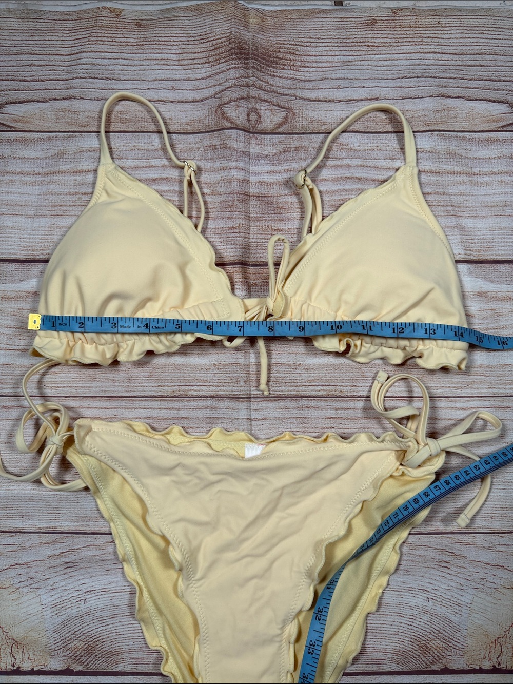 Women's Butter Yellow Ruffle Triangle Bikini‎ Set - Picture 2 of 6